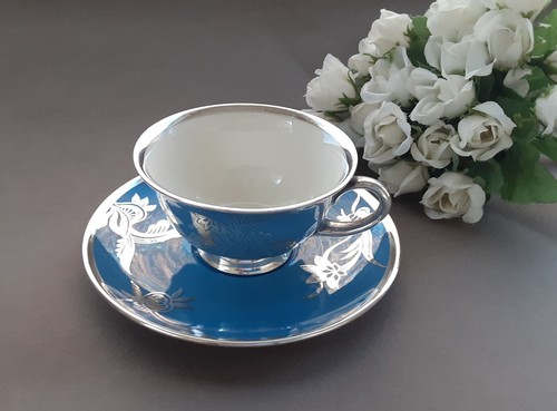 Tazza piattino art decò - e, blu